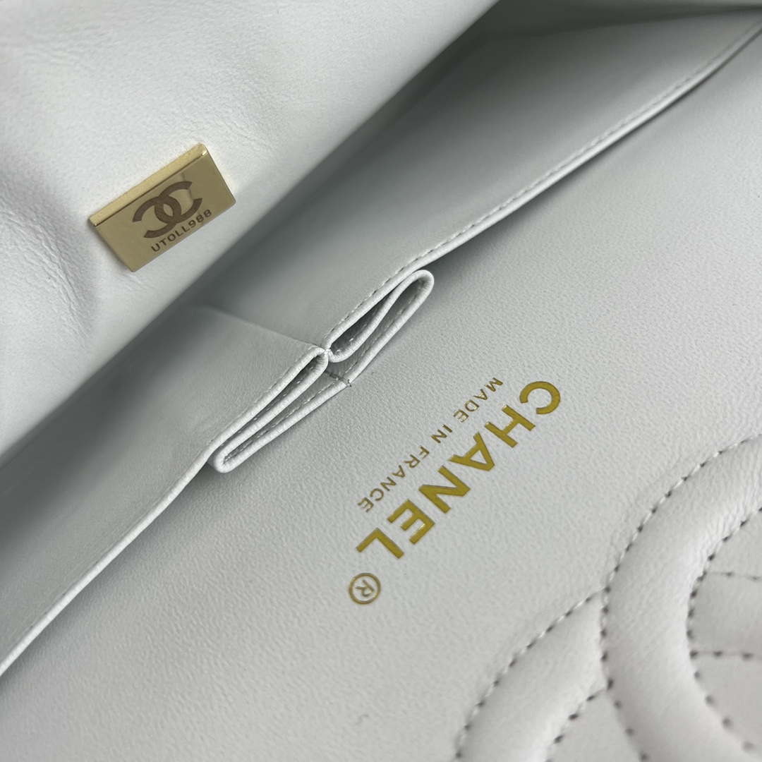 Chanel A01112 Flap Classic Handbag Grained Calfskin & Gold-Tone Metal White - Default Title - View 9