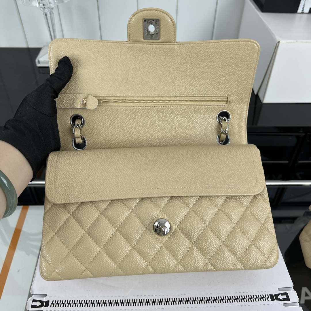Chanel A01112 Flap Classic Handbag Grained Calfskin & Silver-Tone Metal Apricot - Default Title - View 6