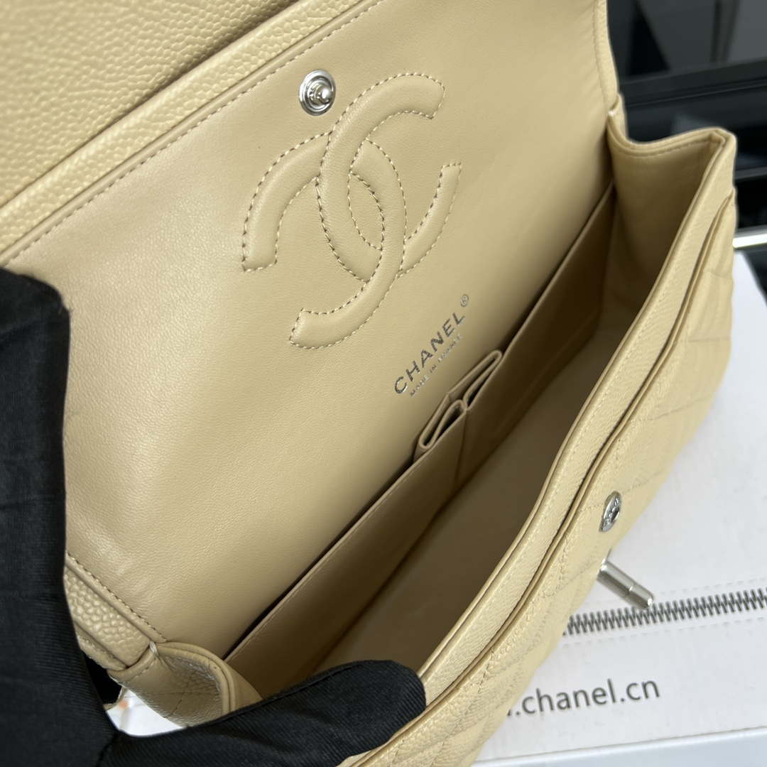 Chanel A01112 Flap Classic Handbag Grained Calfskin & Silver-Tone Metal Apricot - Default Title - View 8