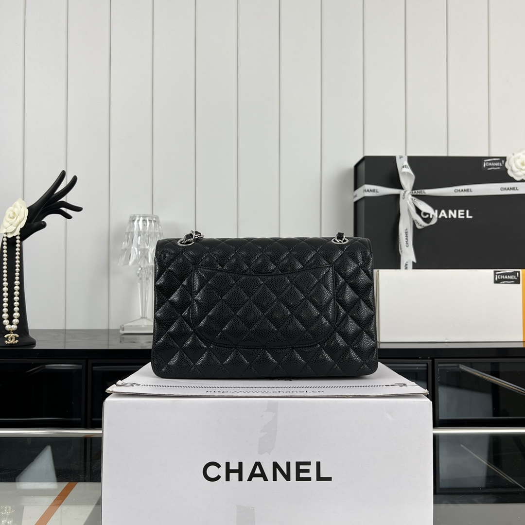 Chanel A01112 Flap Classic Handbag Grained Calfskin & Silver-Tone Metal Black - Default Title - View 2