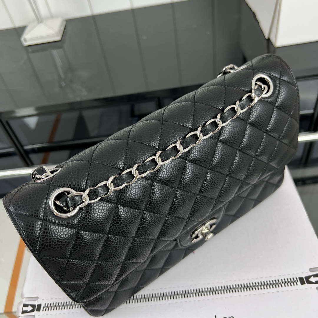 Chanel A01112 Flap Classic Handbag Grained Calfskin & Silver-Tone Metal Black - Default Title - View 3