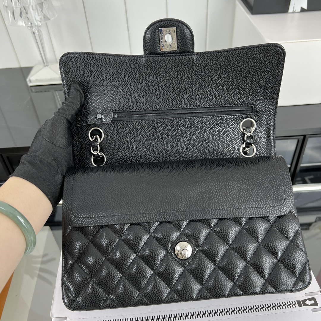 Chanel A01112 Flap Classic Handbag Grained Calfskin & Silver-Tone Metal Black - Default Title - View 5