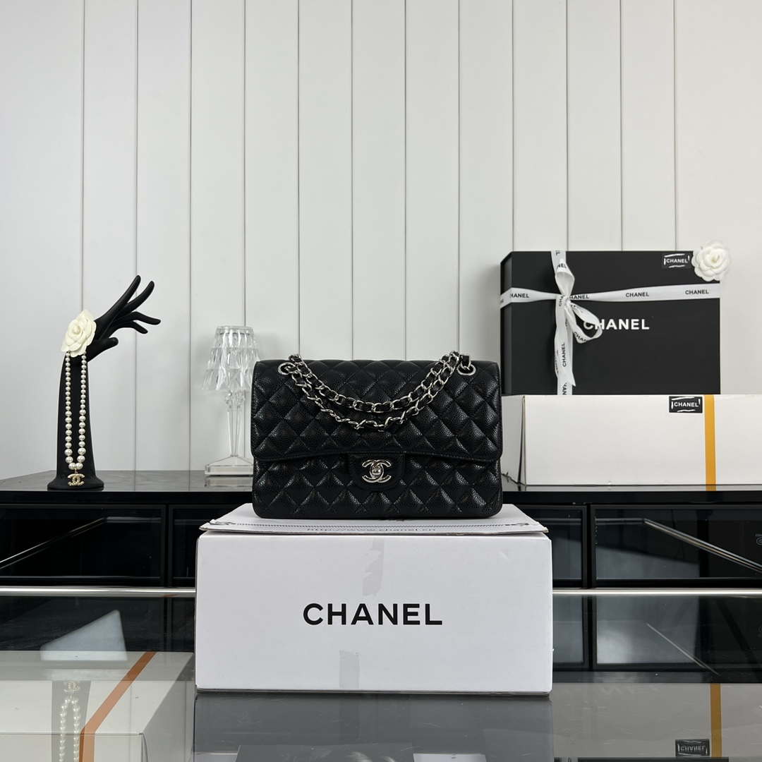 Chanel A01112 Flap Classic Handbag Grained Calfskin & Silver-Tone Metal Black - Default Title - View 8