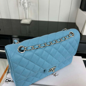 Chanel A01112 Flap Classic Handbag Grained Calfskin & Silver-Tone Metal Blue - Default Title - View 4