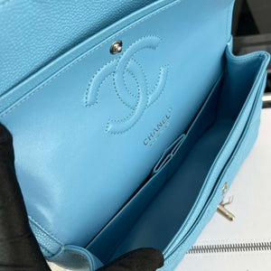 Chanel A01112 Flap Classic Handbag Grained Calfskin & Silver-Tone Metal Blue - Default Title - View 8