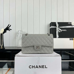 Chanel A01112 Flap Classic Handbag Grained Calfskin & Silver-Tone Metal Gray - Default Title - View 2