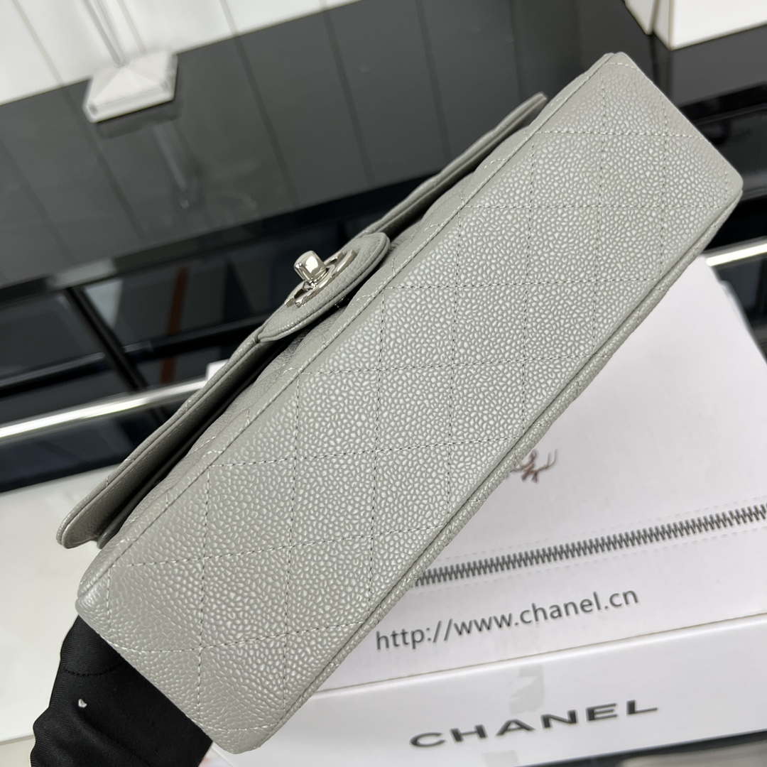 Chanel A01112 Flap Classic Handbag Grained Calfskin & Silver-Tone Metal Gray - Default Title - View 5