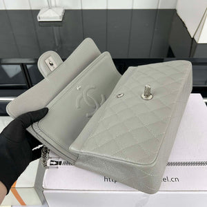 Chanel A01112 Flap Classic Handbag Grained Calfskin & Silver-Tone Metal Gray - Default Title - View 7