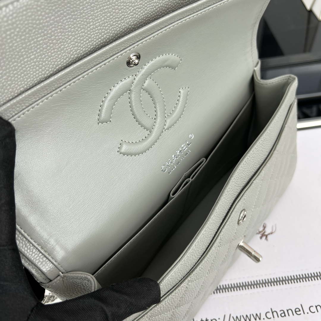 Chanel A01112 Flap Classic Handbag Grained Calfskin & Silver-Tone Metal Gray - Default Title - View 8