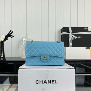 Chanel A01112 Flap Classic Handbag Grained Calfskin & Gold-Tone Metal Blue - Default Title - View 2
