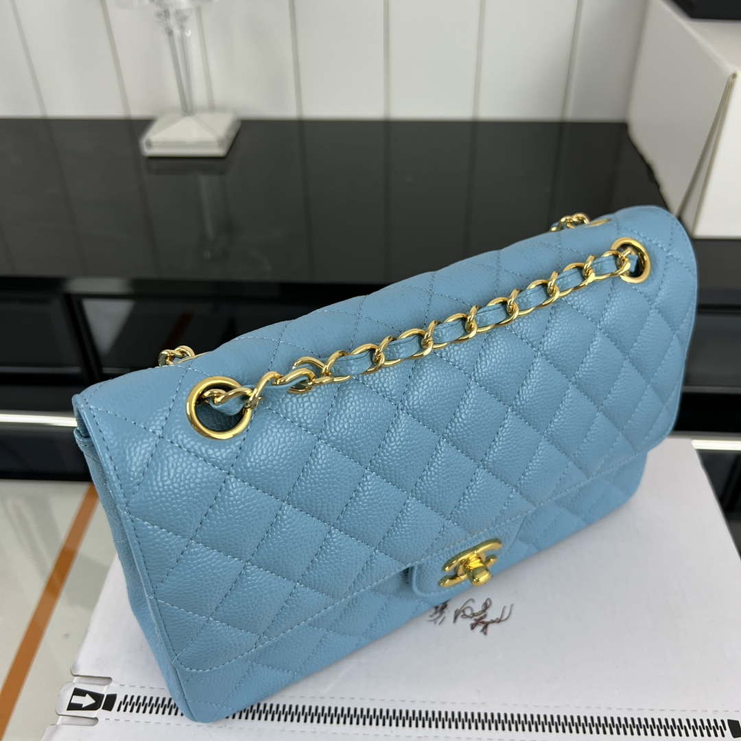 Chanel A01112 Flap Classic Handbag Grained Calfskin & Gold-Tone Metal Blue - Default Title - View 4
