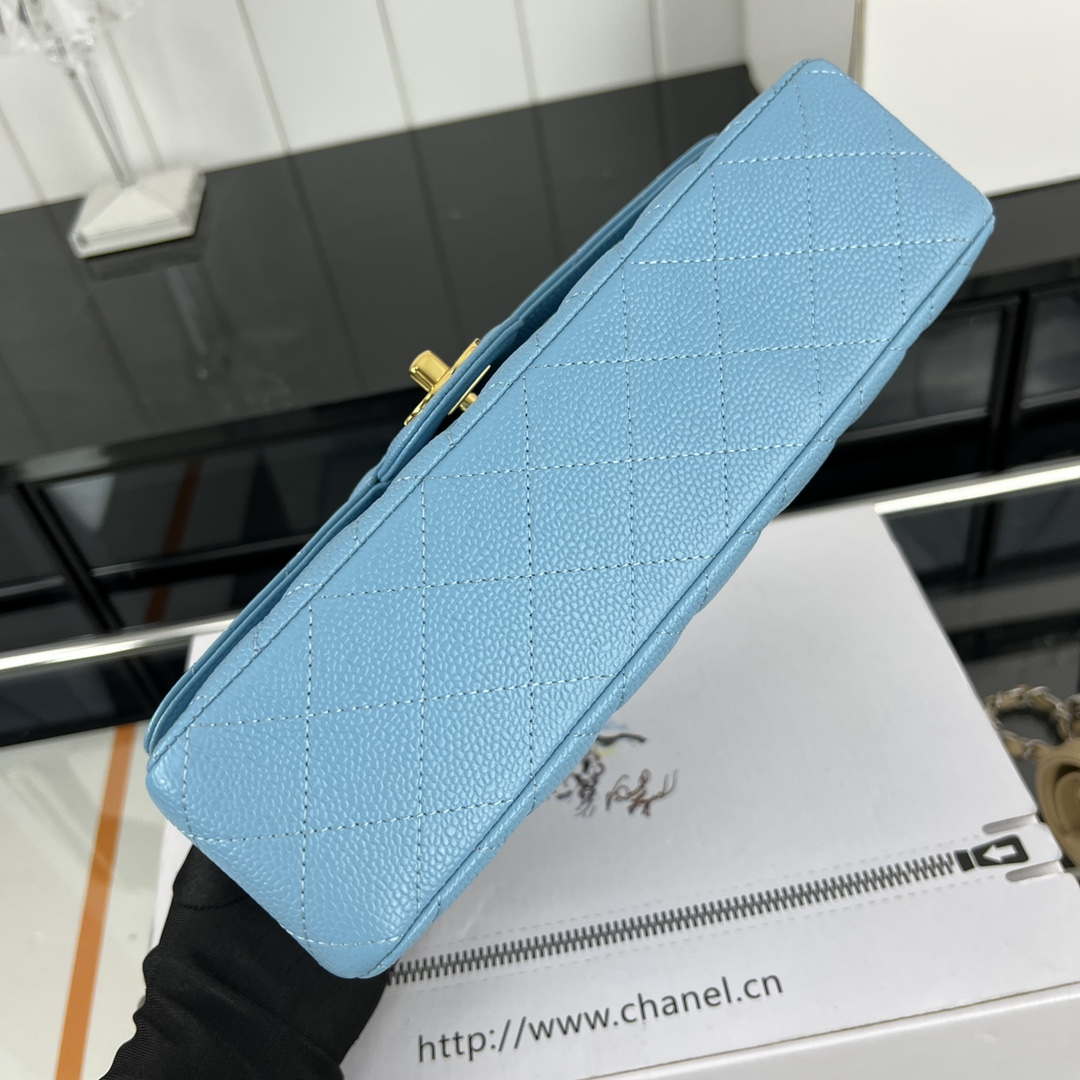 Chanel A01112 Flap Classic Handbag Grained Calfskin & Gold-Tone Metal Blue - Default Title - View 5