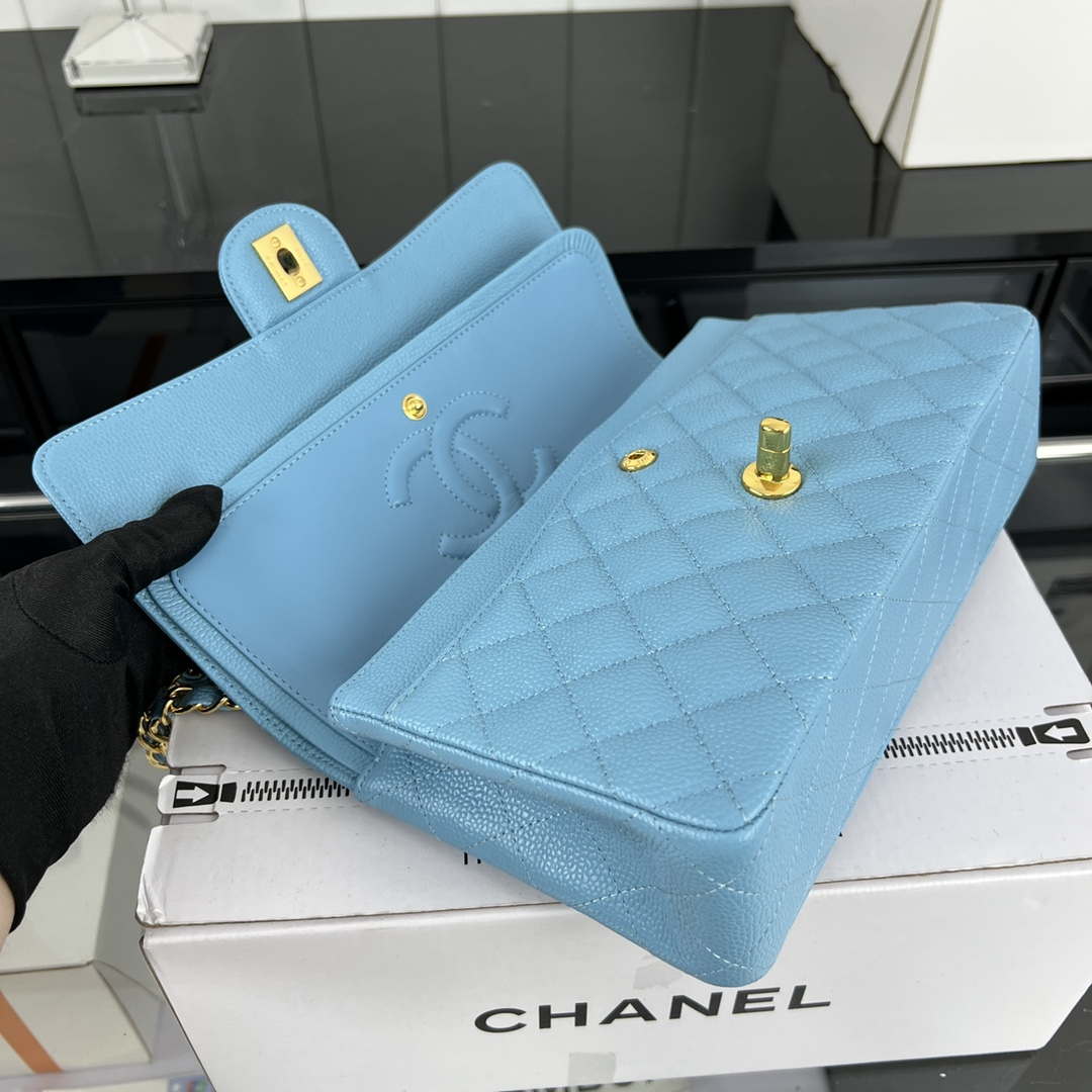 Chanel A01112 Flap Classic Handbag Grained Calfskin & Gold-Tone Metal Blue - Default Title - View 7