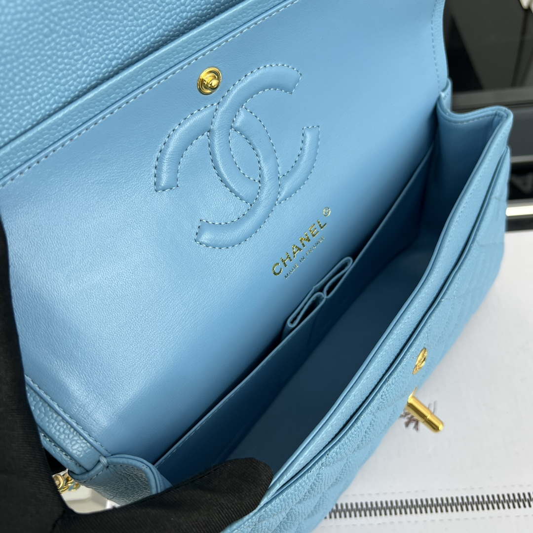 Chanel A01112 Flap Classic Handbag Grained Calfskin & Gold-Tone Metal Blue - Default Title - View 8
