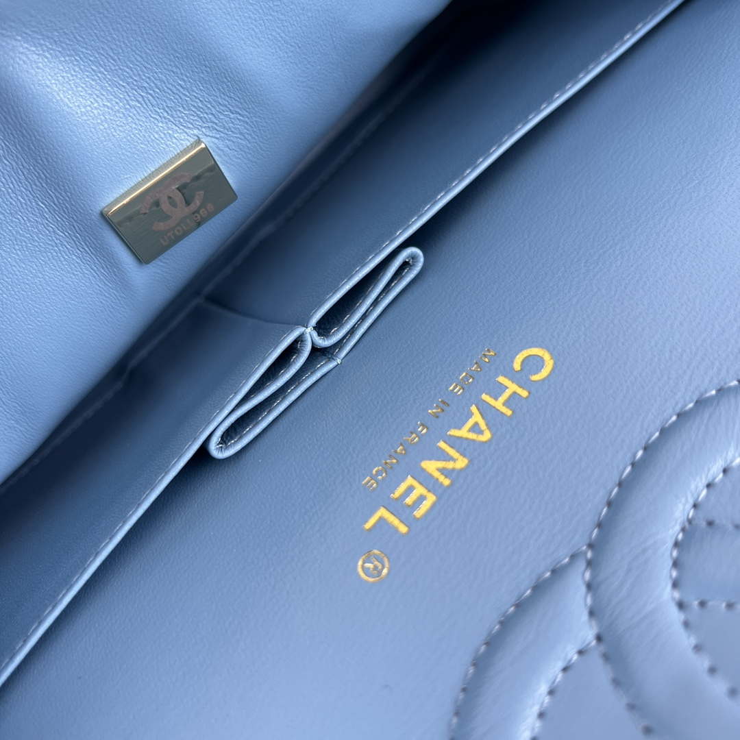Chanel A01112 Flap Classic Handbag Grained Calfskin & Gold-Tone Metal Blue - Default Title - View 9
