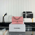 Chanel A01112 Flap Classic Handbag Grained Calfskin & Silver-Tone Metal Pink