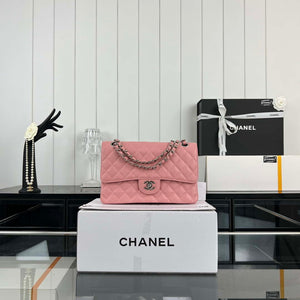 Chanel A01112 Flap Classic Handbag Grained Calfskin & Silver-Tone Metal Pink - Default Title - View 1