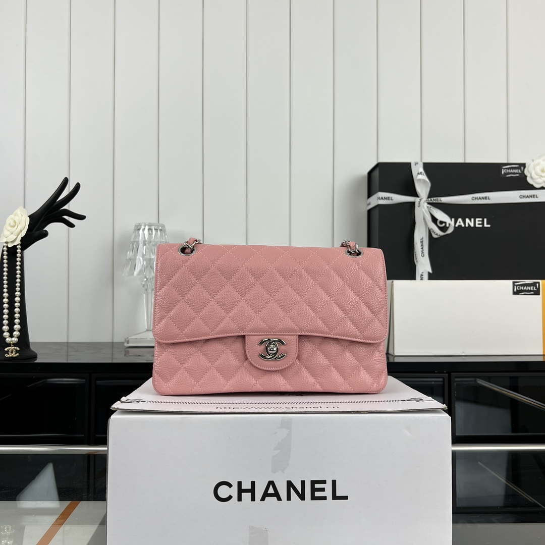 Chanel A01112 Flap Classic Handbag Grained Calfskin & Silver-Tone Metal Pink - Default Title - View 2