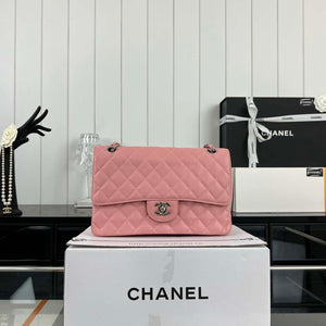 Chanel A01112 Flap Classic Handbag Grained Calfskin & Silver-Tone Metal Pink - Default Title - View 2
