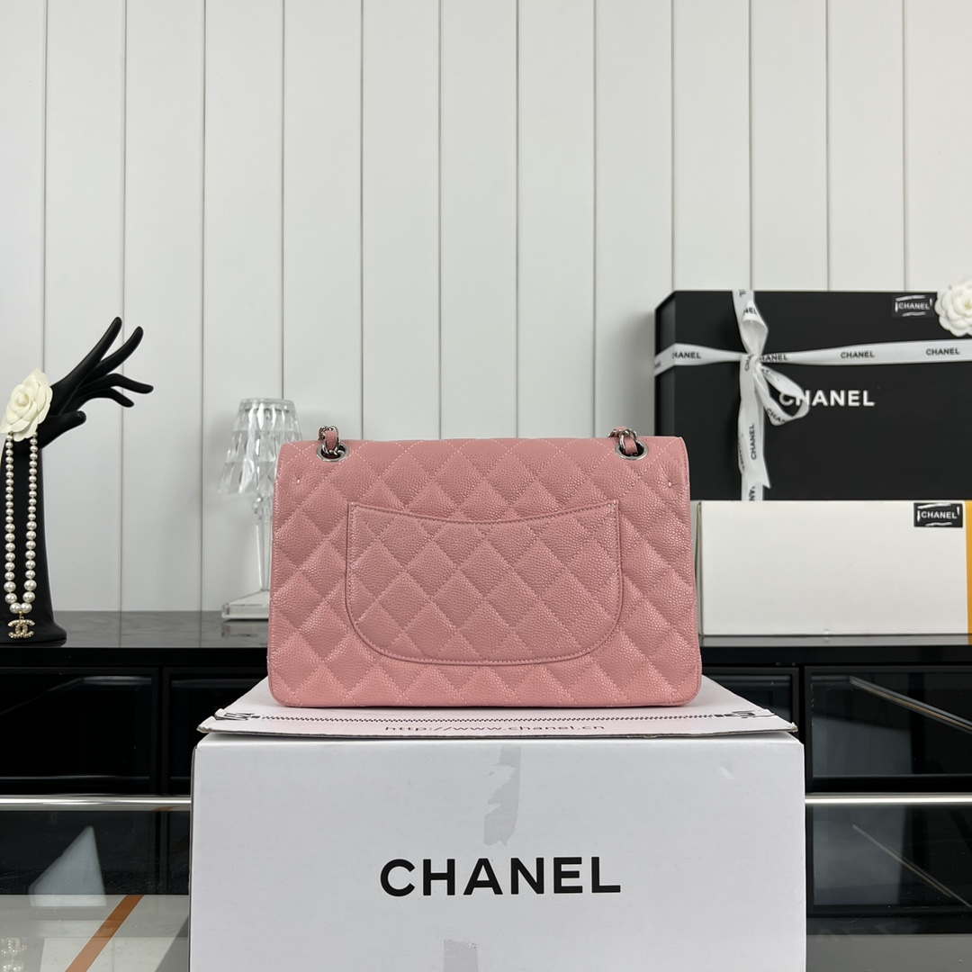 Chanel A01112 Flap Classic Handbag Grained Calfskin & Silver-Tone Metal Pink - Default Title - View 3