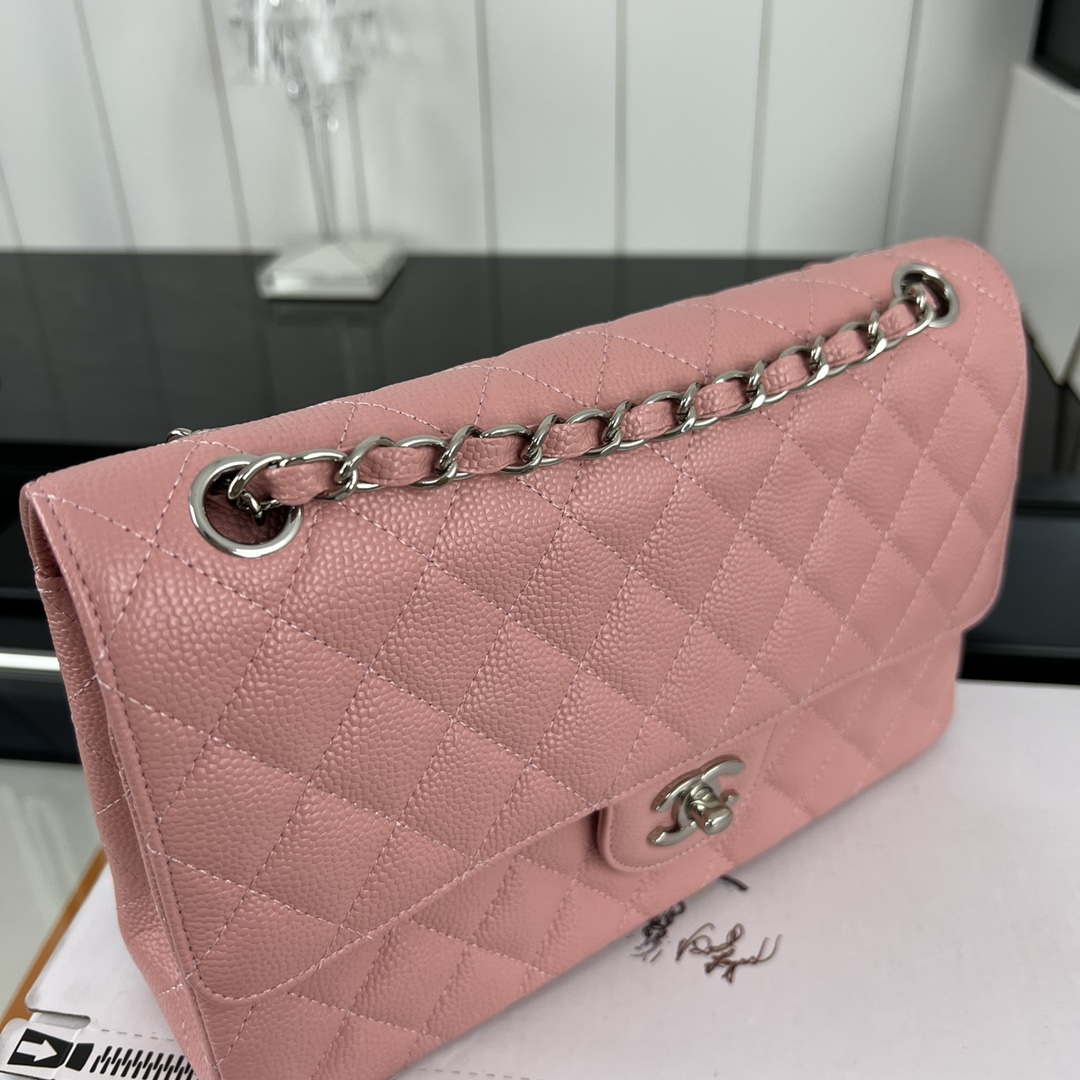 Chanel A01112 Flap Classic Handbag Grained Calfskin & Silver-Tone Metal Pink - Default Title - View 4