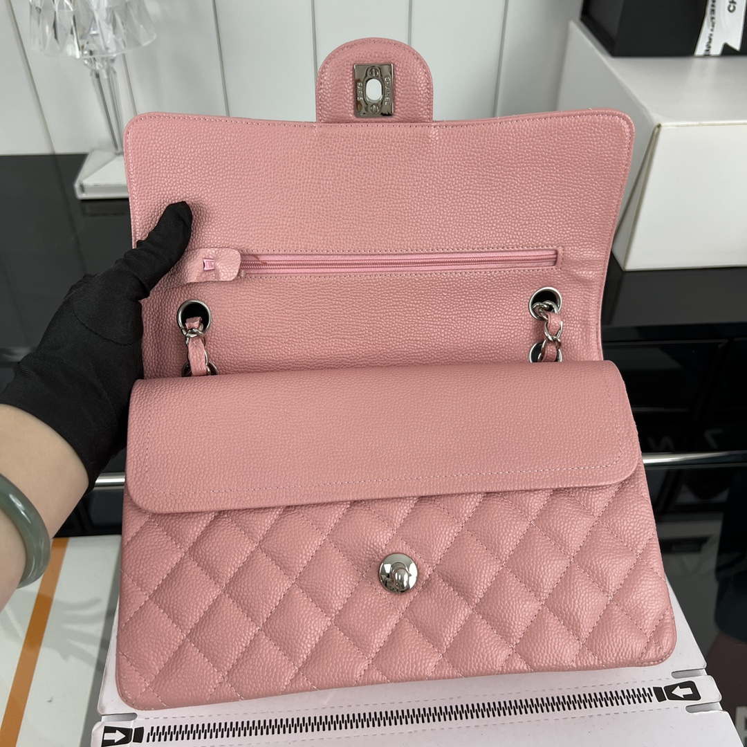 Chanel A01112 Flap Classic Handbag Grained Calfskin & Silver-Tone Metal Pink - Default Title - View 6
