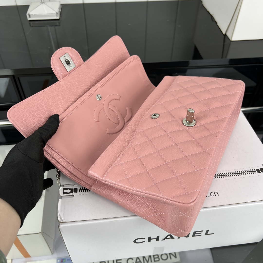 Chanel A01112 Flap Classic Handbag Grained Calfskin & Silver-Tone Metal Pink - Default Title - View 7