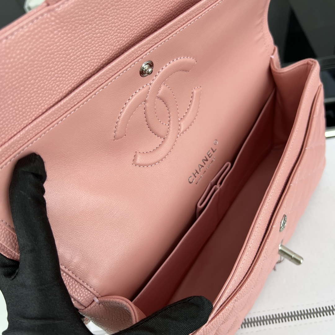 Chanel A01112 Flap Classic Handbag Grained Calfskin & Silver-Tone Metal Pink - Default Title - View 8