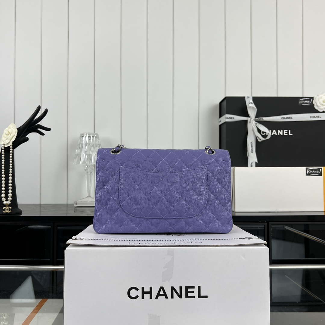 Chanel A01112 Flap Classic Handbag Grained Calfskin & Silver-Tone Metal Purple - Default Title - View 3