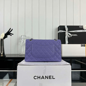 Chanel A01112 Flap Classic Handbag Grained Calfskin & Silver-Tone Metal Purple - Default Title - View 3