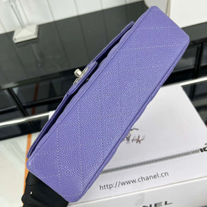 Chanel A01112 Flap Classic Handbag Grained Calfskin & Silver-Tone Metal Purple - Default Title - View 5