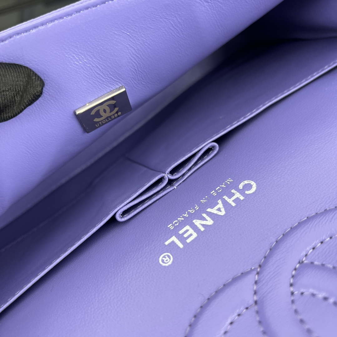 Chanel A01112 Flap Classic Handbag Grained Calfskin & Silver-Tone Metal Purple - Default Title - View 9