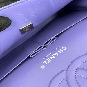 Chanel A01112 Flap Classic Handbag Grained Calfskin & Silver-Tone Metal Purple - Default Title - View 9