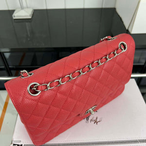 Chanel A01112 Flap Classic Handbag Grained Calfskin & Silver-Tone Metal Red - Default Title - View 4