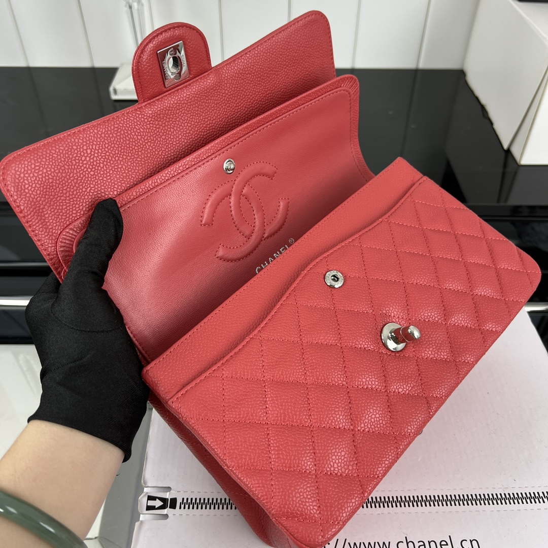 Chanel A01112 Flap Classic Handbag Grained Calfskin & Silver-Tone Metal Red - Default Title - View 7