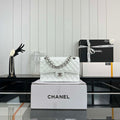 Chanel A01112 Flap Classic Handbag Grained Calfskin & Silver-Tone Metal White