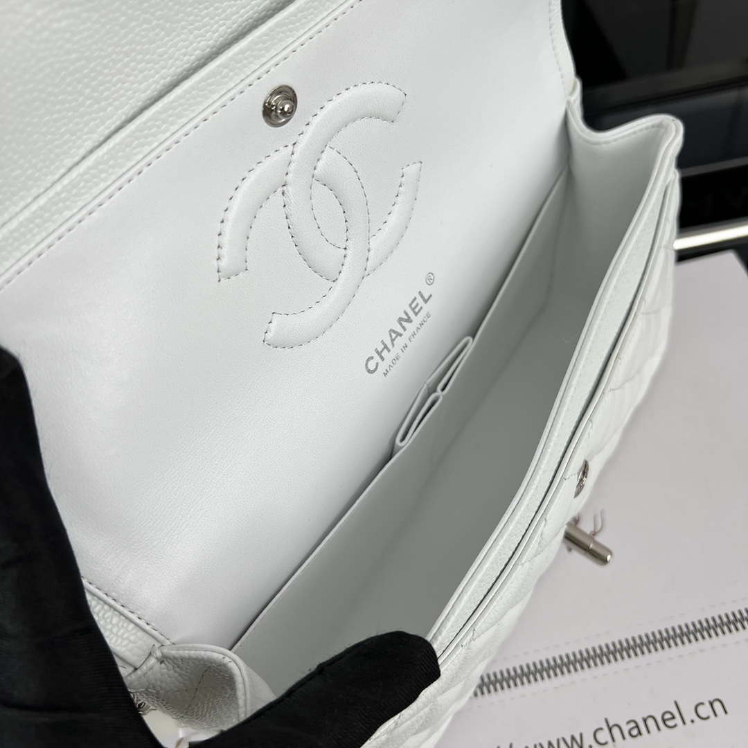 Chanel A01112 Flap Classic Handbag Grained Calfskin & Silver-Tone Metal White - Default Title - View 7