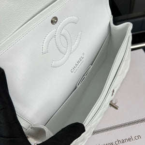 Chanel A01112 Flap Classic Handbag Grained Calfskin & Silver-Tone Metal White - Default Title - View 7