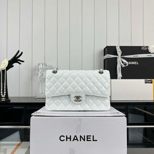 Chanel A01112 Flap Classic Handbag Grained Calfskin & Silver-Tone Metal White - Default Title - View 9