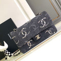 Chanel A01112 Flap Classic Handbag Gray denim beaded sequin bag - Default Title - View 1
