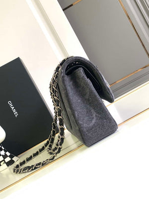 Chanel A01112 Flap Classic Handbag Gray denim beaded sequin bag - Default Title - View 2