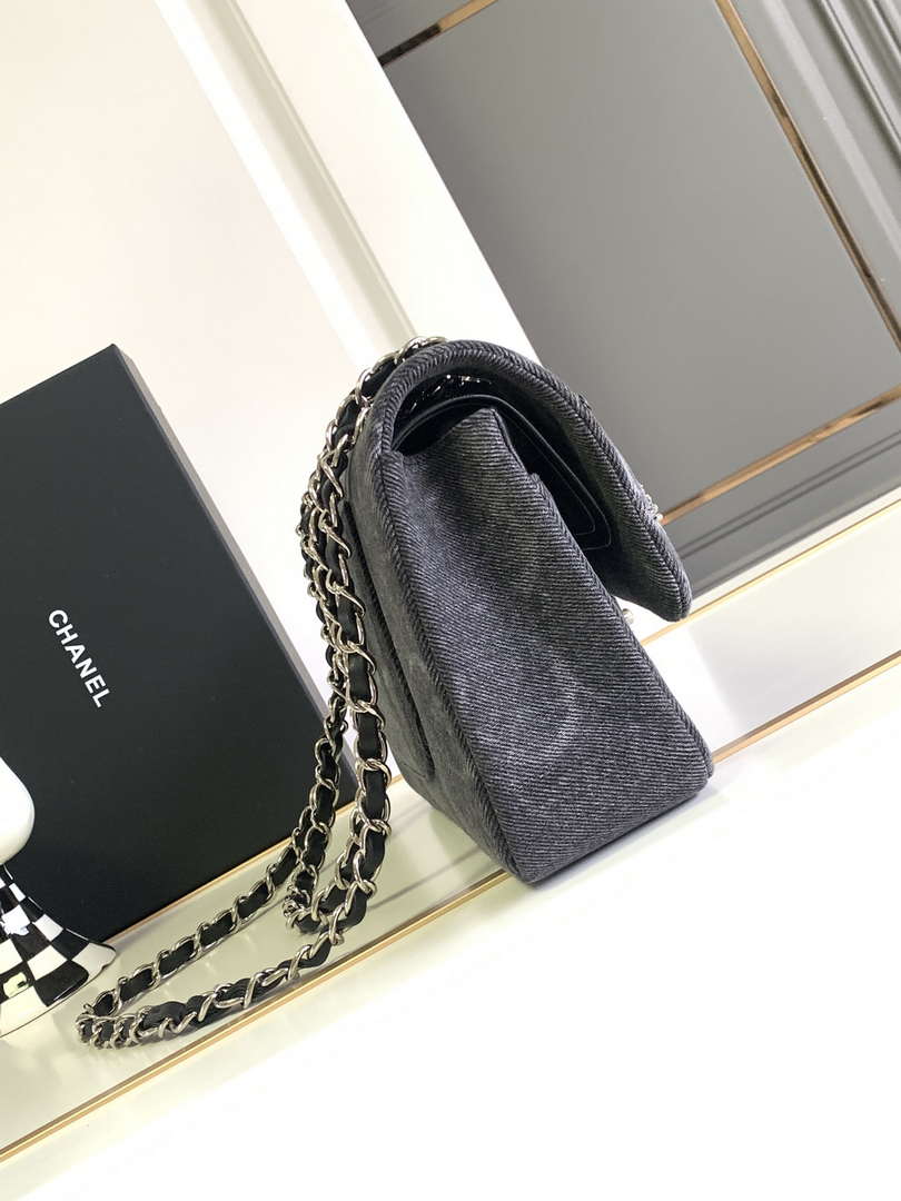Chanel A01112 Flap Classic Handbag Gray denim beaded sequin bag - Default Title - View 2