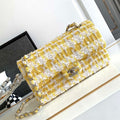 Chanel A01112 Flap Classic Handbag Tweed beads& Silver-Tone Metal Yellow - Default Title - View 1