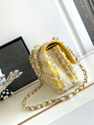Chanel A01112 Flap Classic Handbag Tweed beads& Silver-Tone Metal Yellow - Default Title - View 2