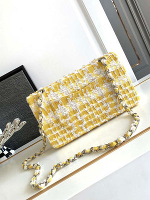 Chanel A01112 Flap Classic Handbag Tweed beads& Silver-Tone Metal Yellow - Default Title - View 3