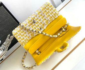 Chanel A01112 Flap Classic Handbag Tweed beads& Silver-Tone Metal Yellow - Default Title - View 6