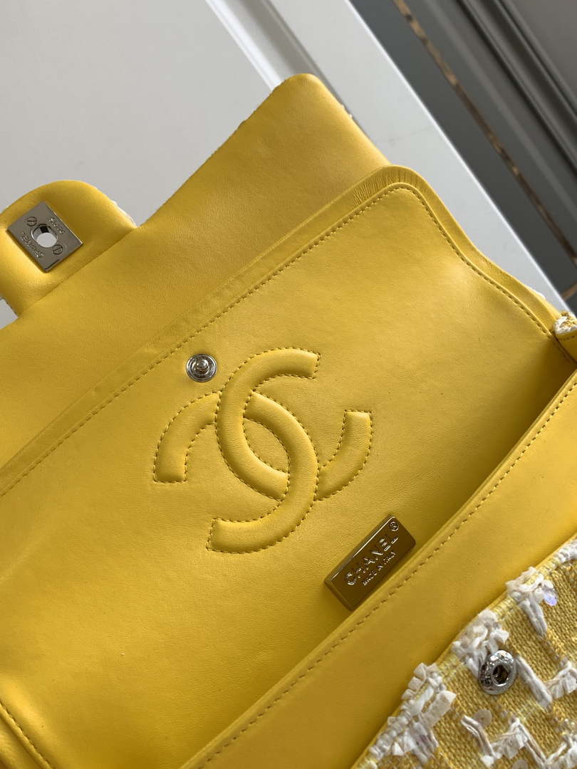 Chanel A01112 Flap Classic Handbag Tweed beads& Silver-Tone Metal Yellow - Default Title - View 7