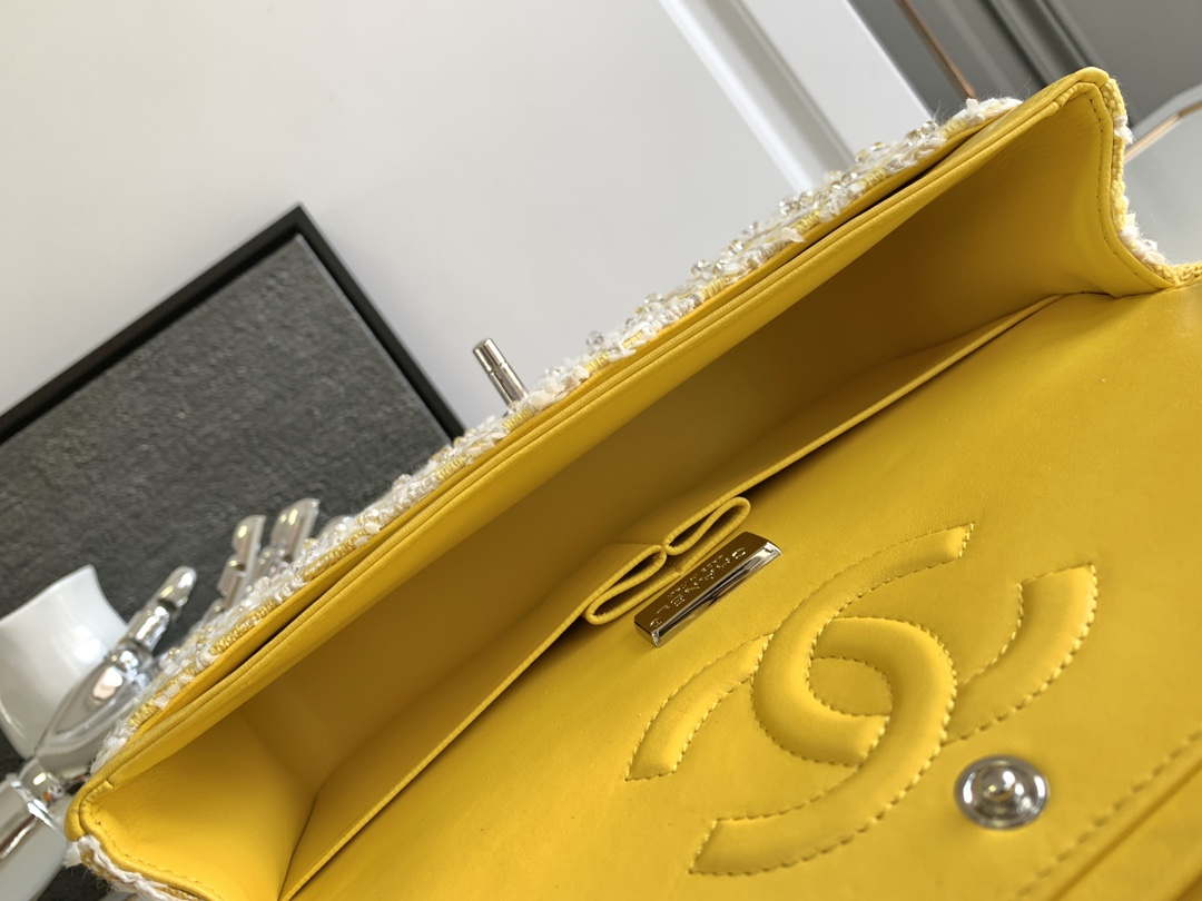 Chanel A01112 Flap Classic Handbag Tweed beads& Silver-Tone Metal Yellow - Default Title - View 8