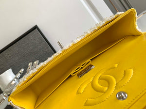 Chanel A01112 Flap Classic Handbag Tweed beads& Silver-Tone Metal Yellow - Default Title - View 8