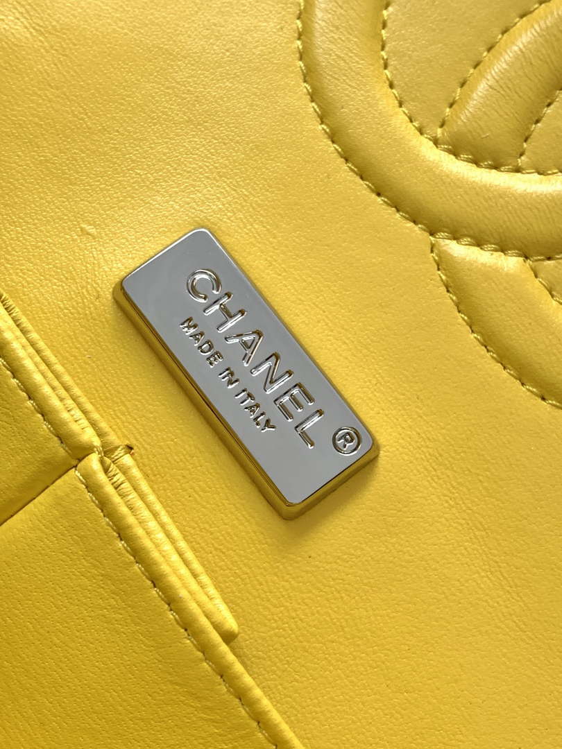 Chanel A01112 Flap Classic Handbag Tweed beads& Silver-Tone Metal Yellow - Default Title - View 9